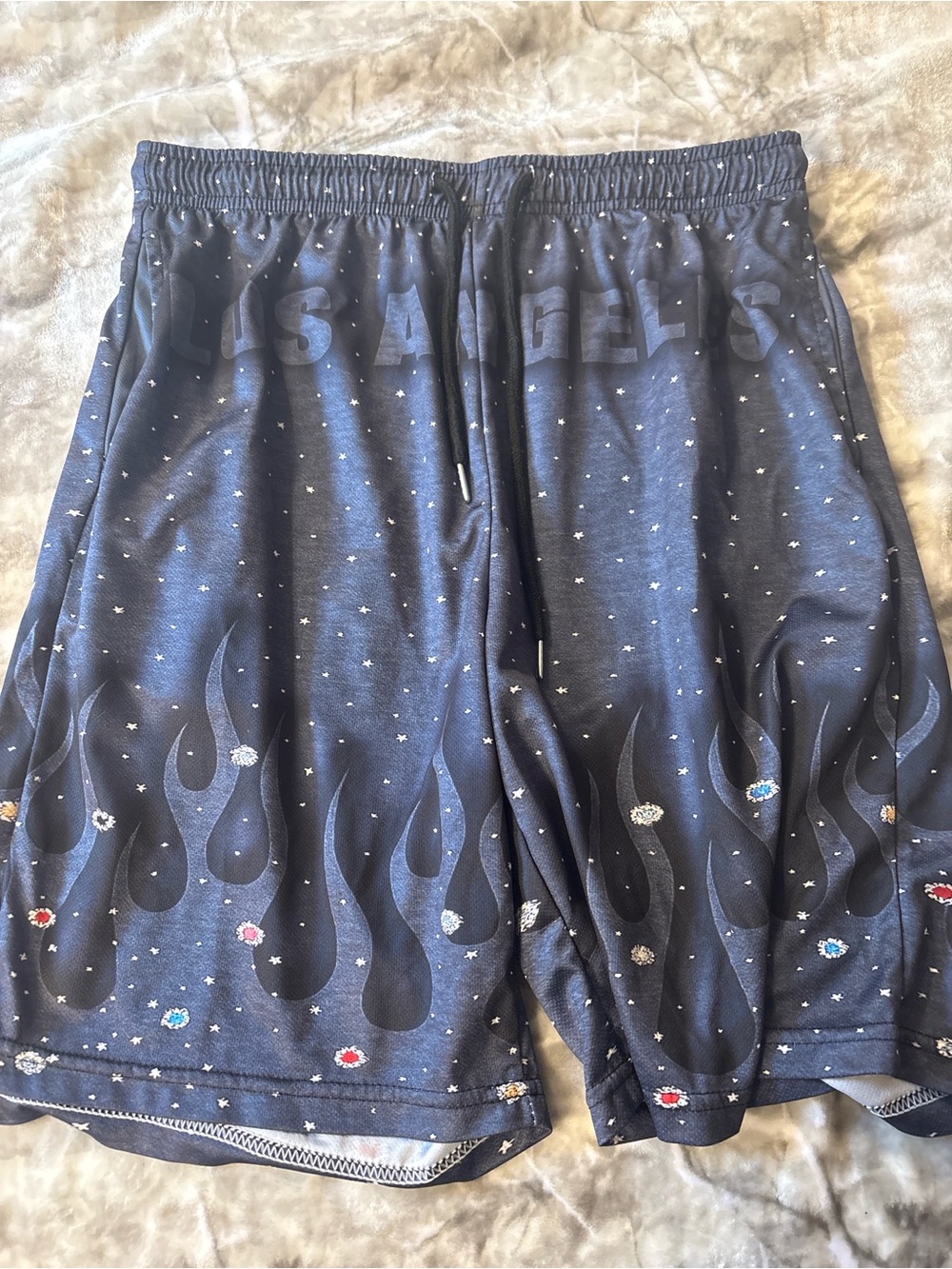 SHEIN Black Men’s Athletic Shorts with Flame & Star Print